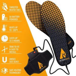 ActionHeat battery powered heated insoles with feature list