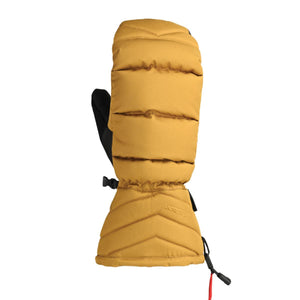 Seirus gold insulated winter mitten with black palm and adjustable wrist strap