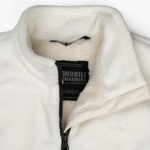 Mobile Warming cream fleece jacket collar with interior brand label and zipper