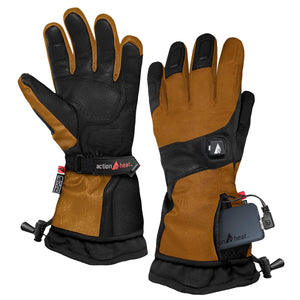 ActionHeat brown and black battery heated gloves with power bank in zippered pocket