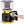 Hand inserting a propane canister into a yellow and black portable heater