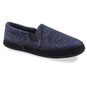 Acorn navy blue knit slip on slipper with black suede trim