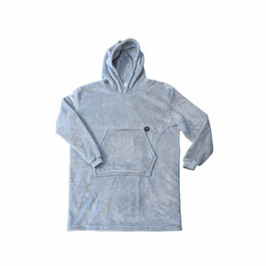 Light grey plush oversized hoodie with a front kangaroo pocket and long sleeves