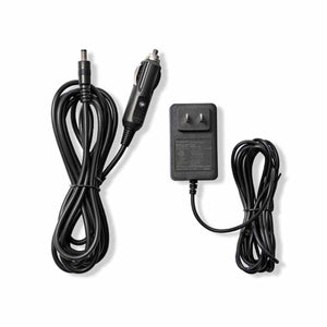 Black car cigarette lighter adapter and wall power adapter with coiled cables