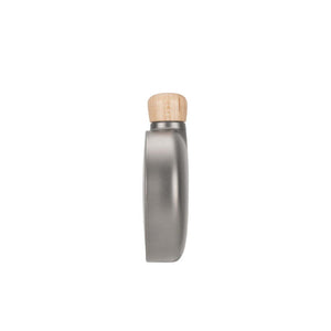 Grey flat water bottle with a light wood grain cap
