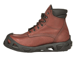 Ergodyne brown leather work boot with black rubber overshoe toe and sole guard