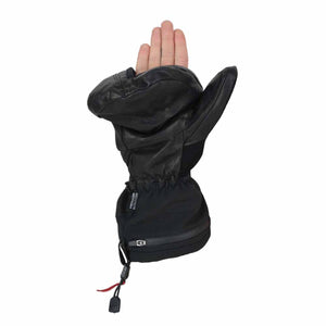 Seirus black leather mitten with a zippered cuff and exposed palm