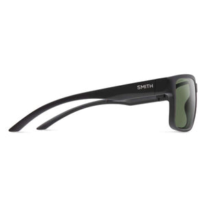 Smith Optics black sunglasses with green lenses viewed from the side