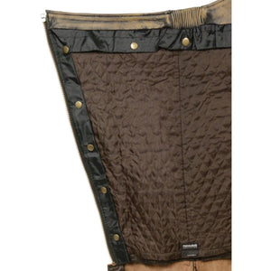 Brown quilted Thinsulate lining with brass snap buttons and zipper closure