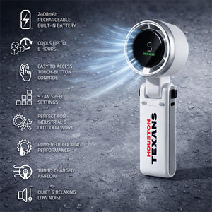 Houston Texans portable handheld fan with 2400mAh battery and five speed settings