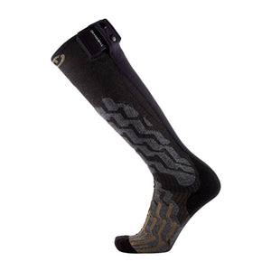 Therm-ic black heated ski sock with grey and brown geometric pattern