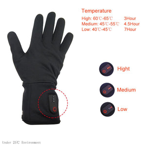 Black heated glove with temperature settings and battery life indicators