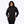 Woman wearing a black Mobile Warming quilted jacket with a front zipper and side pockets