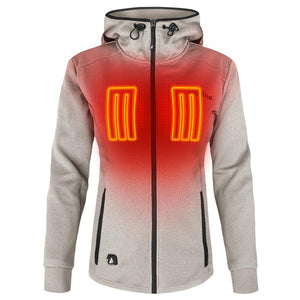 ActionHeat women hooded jacket with two glowing orange chest heating panels