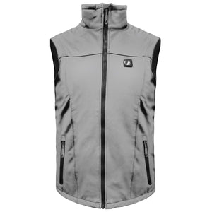 Grey softshell vest with black zipper and pockets