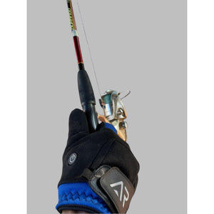 Arctic Reaction heated glove holding a fishing rod and reel