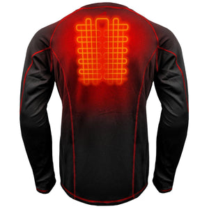 Black long sleeve shirt with glowing orange heating elements on the back