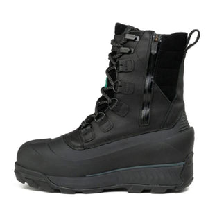Black leather winter boot with side zipper and lace up closure