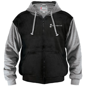Gerbing black and grey zip up hoodie with front pockets and drawstring hood
