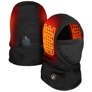 Black heated balaclava with battery pack and internal heating elements