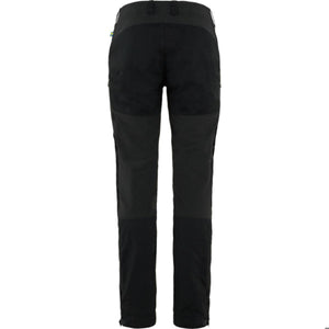 Back view of black FjallRaven trekking trousers with reinforced seat and knee panels