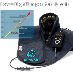 UTK Technology heating pad with digital controller and temperature range chart