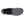 Top view of a grey knit slip on slipper with black trim and patterned pull tab