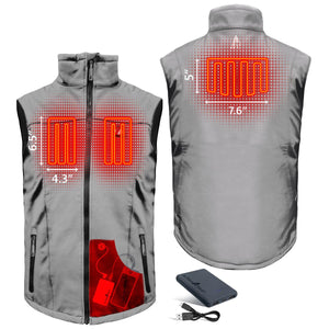 ActionHeat grey vest showing internal heating element placement and battery pack location