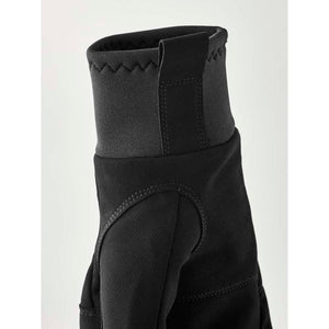 Close up of black glove cuff with elasticated wrist band