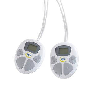 Two white Serta electric blanket controllers with digital displays and buttons