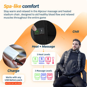 Alpcour Reclining Heated Massage Stadium Seat with Armrests - Wide/Black