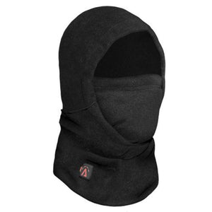 Black heated balaclava with a power button on the side