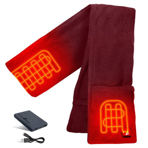 ActionHeat burgundy fleece scarf with integrated heating elements and portable power bank