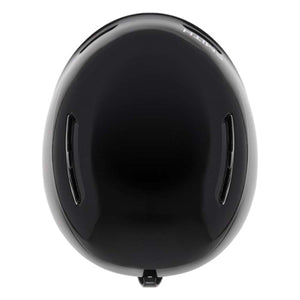 Top view of a black Smith ski helmet with ventilation slots