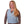 Woman wearing a light blue Polar Products cooling vest over a brown long sleeve shirt