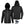 ActionHeat black hooded jacket shown from front and back with battery pack and charging cable