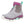Muck grey and purple waterproof ankle boot with front zipper closure and white lug sole