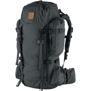 FjallRaven Kajka 65 backpack in dark grey with adjustable straps and side pockets