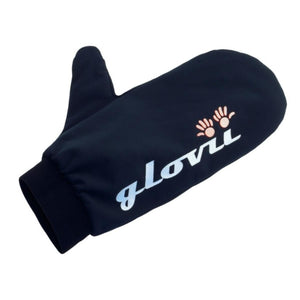 Black Glovii mitten with white brand logo and hand icon