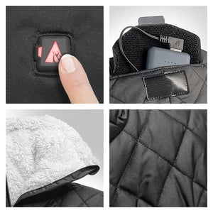 ActionHeat apparel features showing power button battery pack pocket sherpa lining and quilted fabric texture