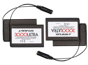 Two Seirus 3000 Ultra 7.4V lithium ion batteries with power cables