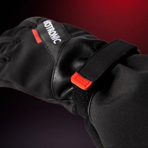 Black Hotronic glove with adjustable wrist strap and red logo detail