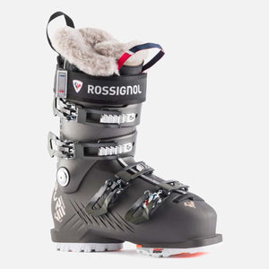 Rossignol grey ski boot with faux fur lining and four buckles