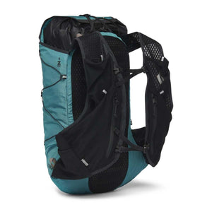 Black Diamond teal and black running vest backpack with mesh shoulder straps