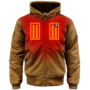ActionHeat brown zip up hoodie with glowing orange chest heating elements