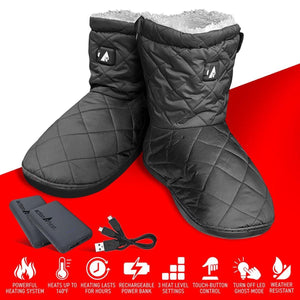ActionHeat black quilted heated boots with power bank and charging cable
