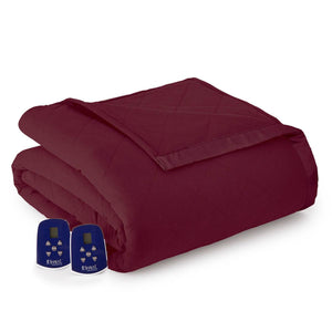 Burgundy Shavel quilted electric blanket with two digital controllers