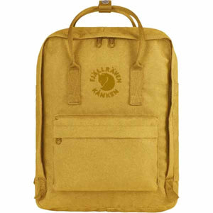Ochre FjallRaven Kanken backpack with front zip pocket and top handles