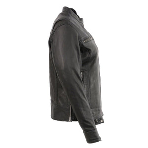 Milwaukee Leather black motorcycle jacket side view with zippered pockets