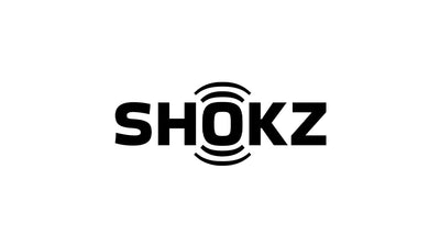 Black SHOKZ logo with the letter O stylized as a sound wave icon, centered on a white background.